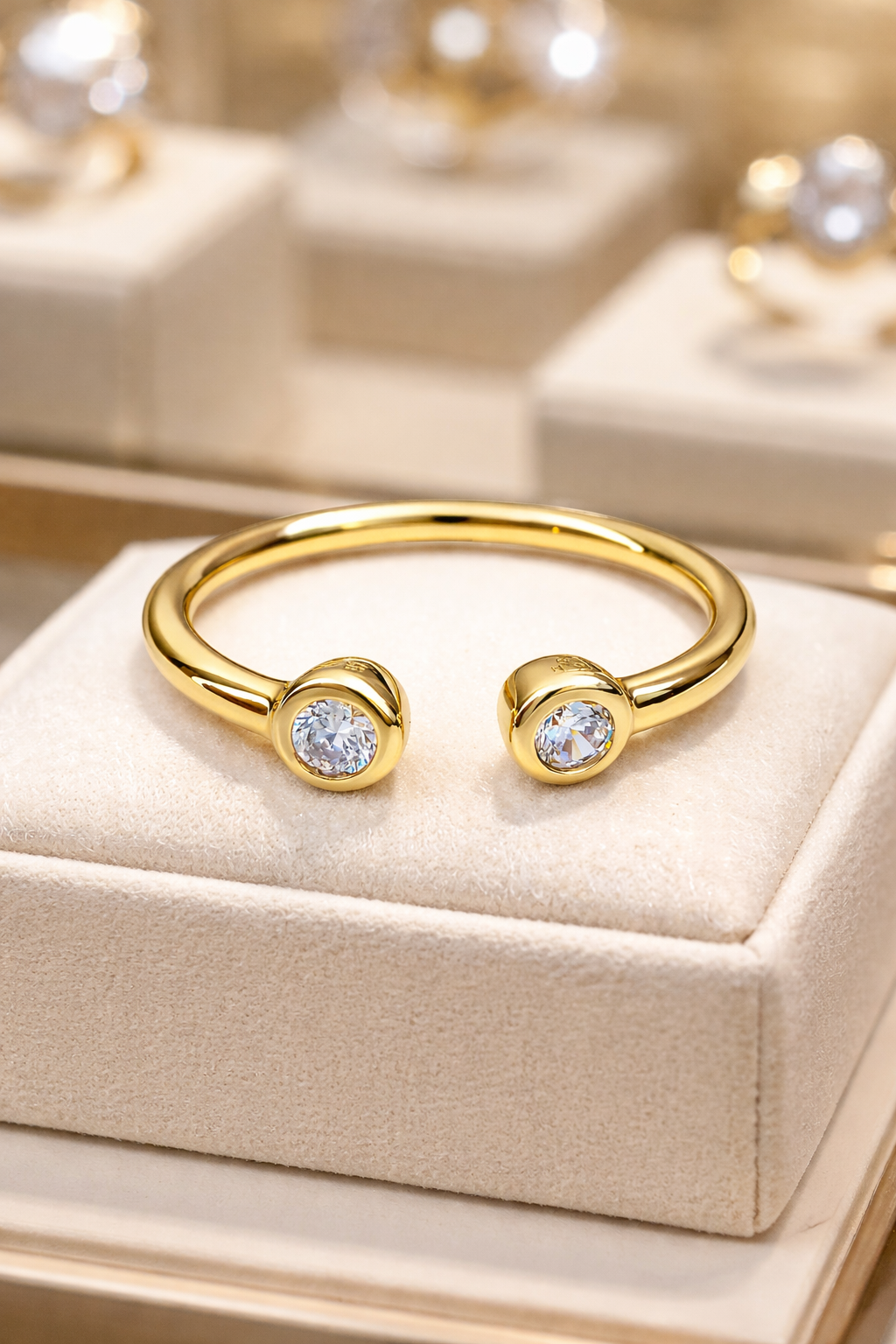 Bague ouverte double zirconium – Plaqué or