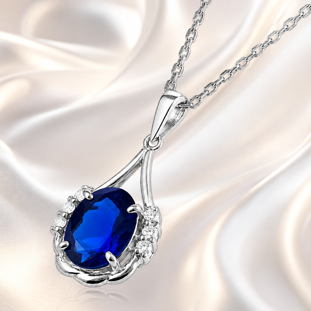 Collier Argent 925 Rhodié & Zirconiums Bleus et Blancs