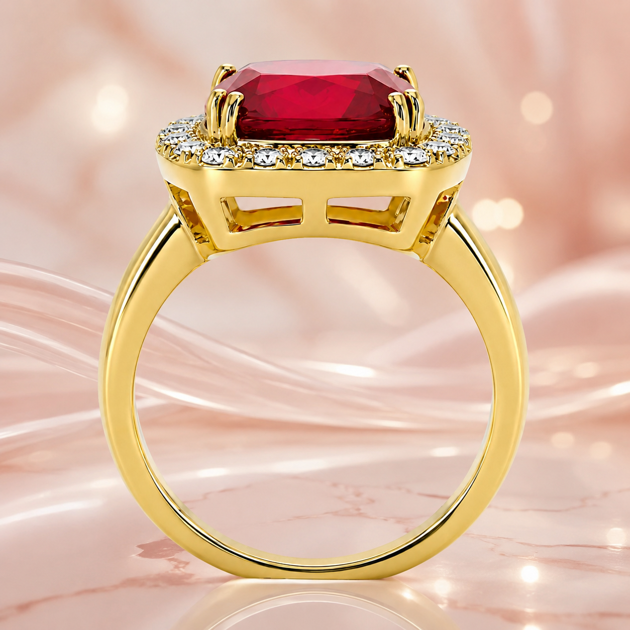 Bague Carrée Rouge – Plaqué Or 18 Carats