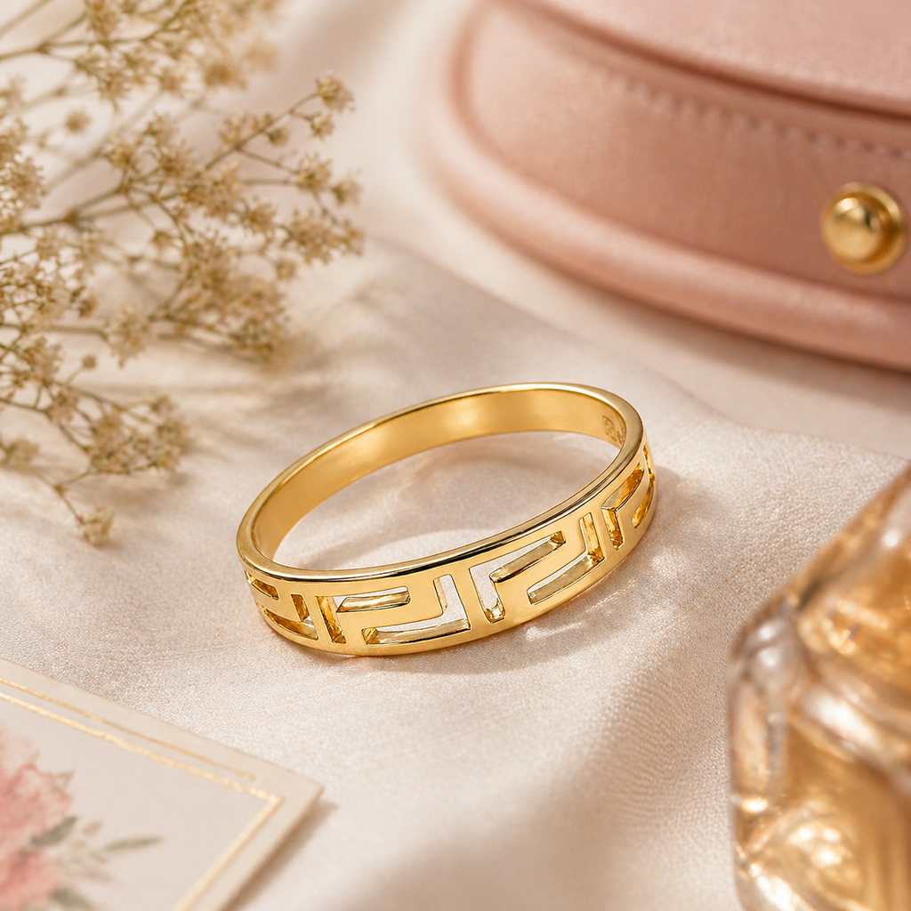 Bague motif grec – Plaqué or 18 carats
