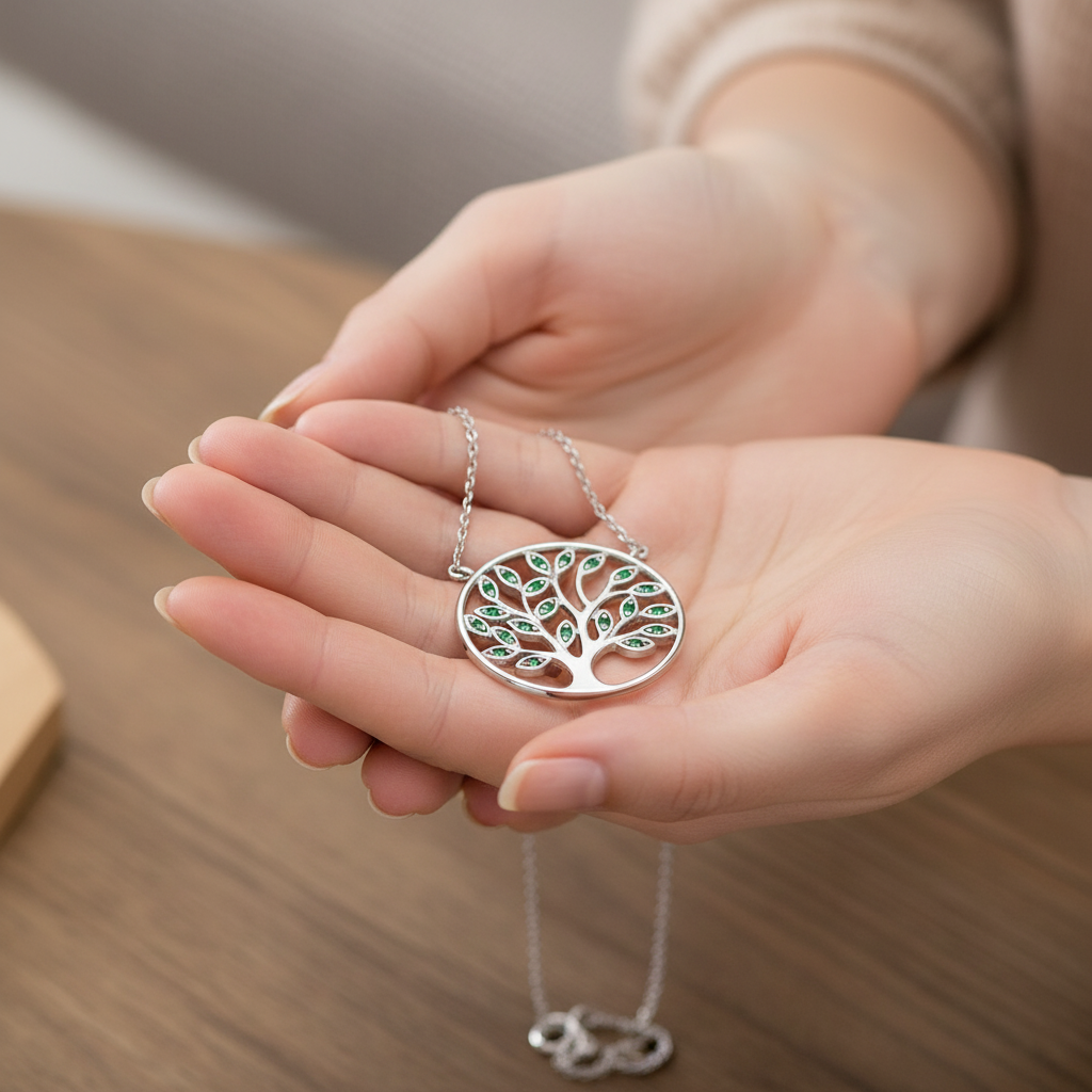 Collier Grand Arbre de Vie en Argent 925 Rhodié