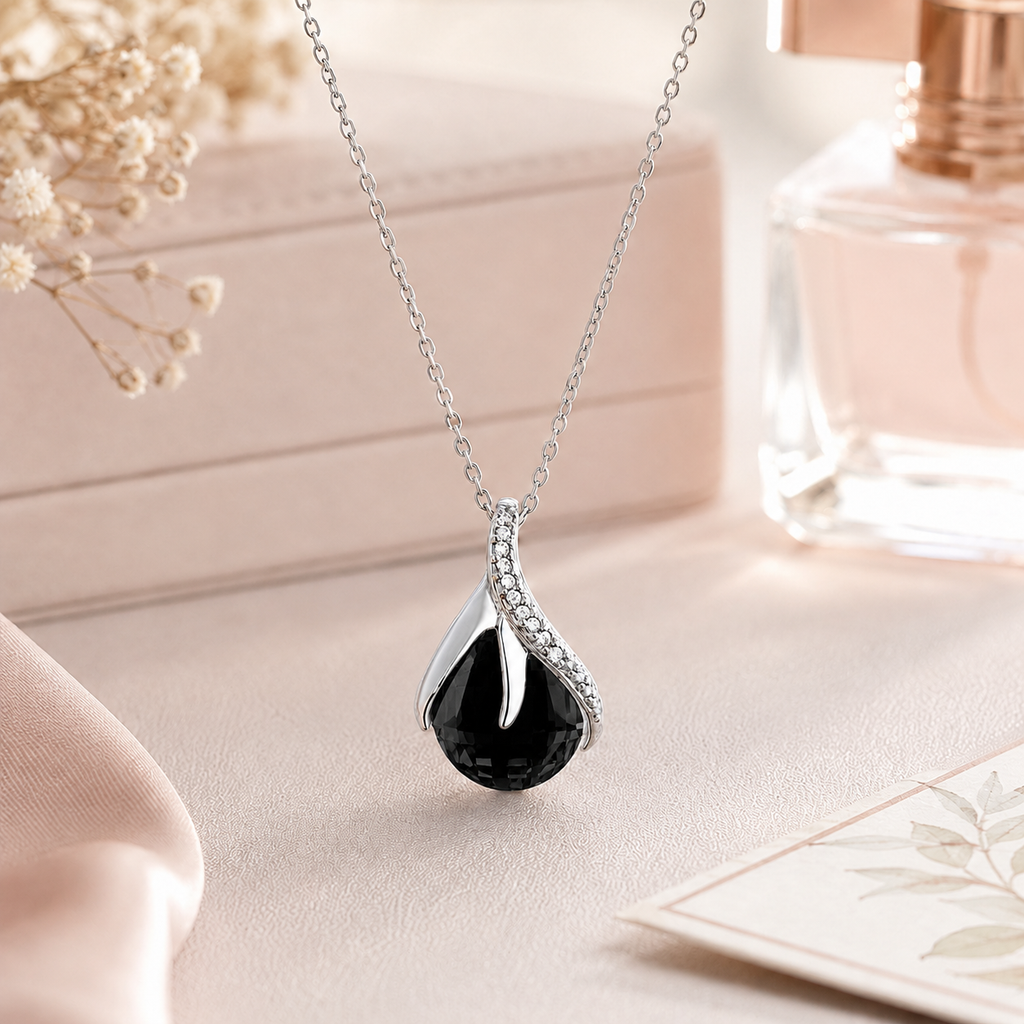 Collier Goutte Éclat Argent 925 Rhodié & Zirconium noir