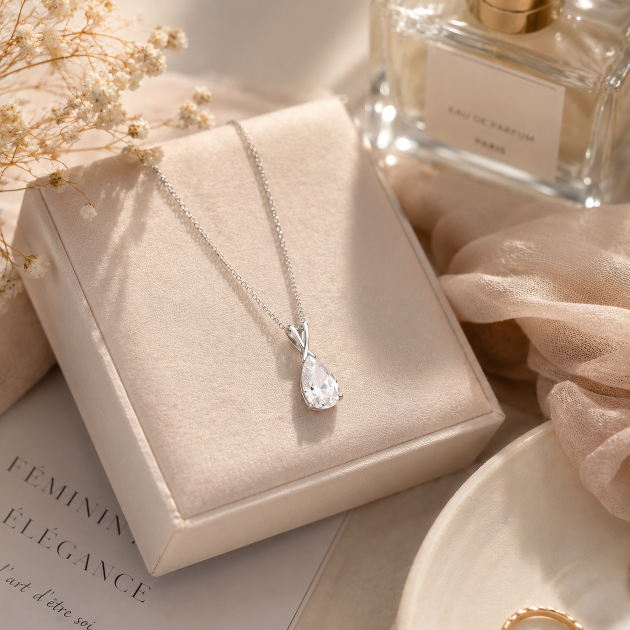Collier Poire Éclat – Argent 925 Rhodié & Zirconium