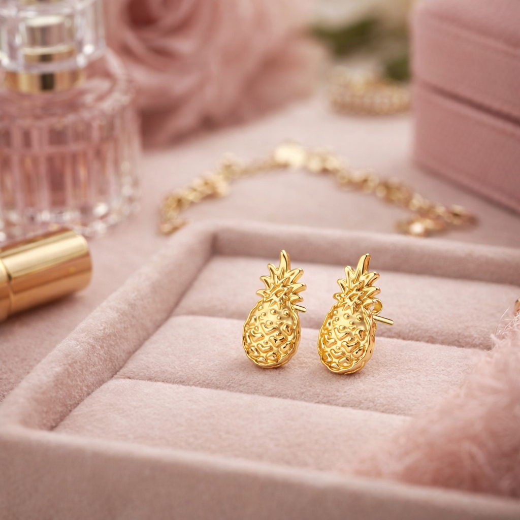 Boucles d’oreilles Ananas – Plaqué Or 18 carats