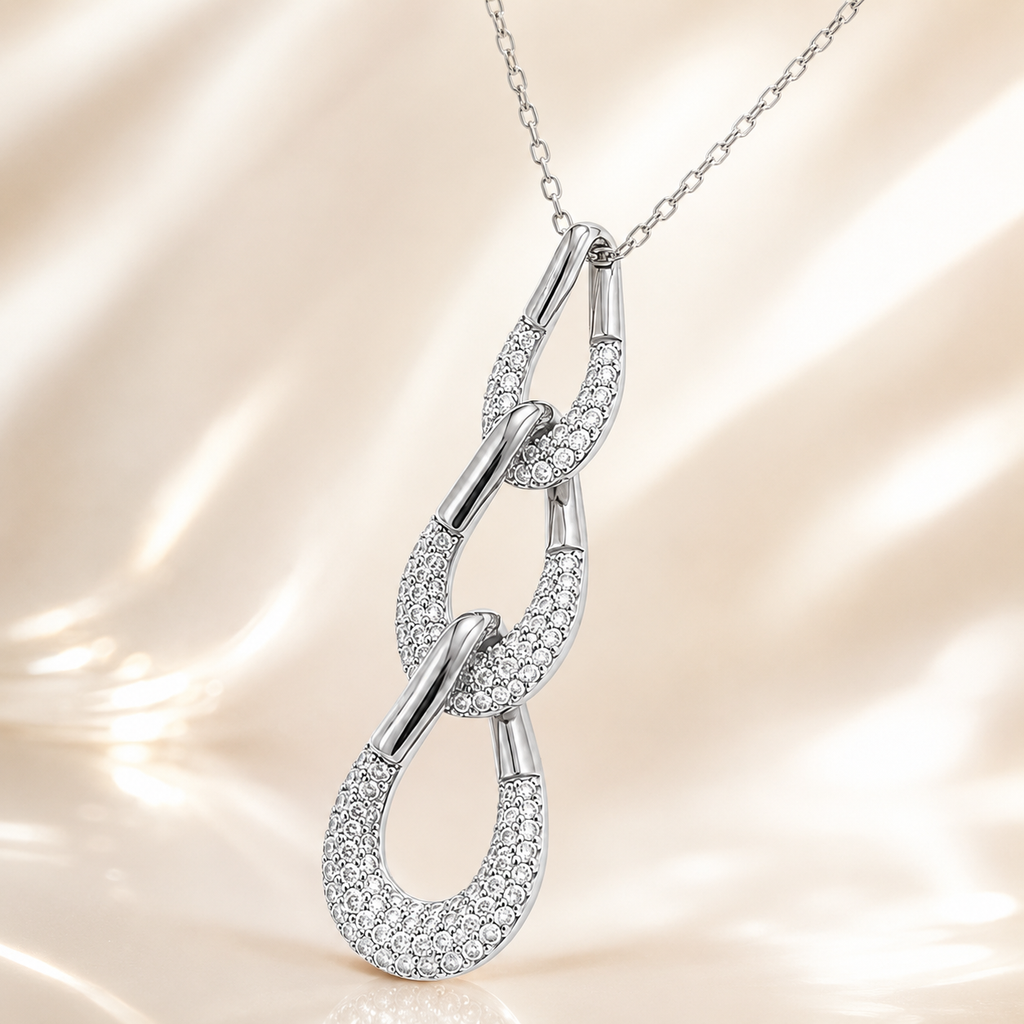 Collier Maillons Entrelacés Argent 925 Rhodié & Zirconiums