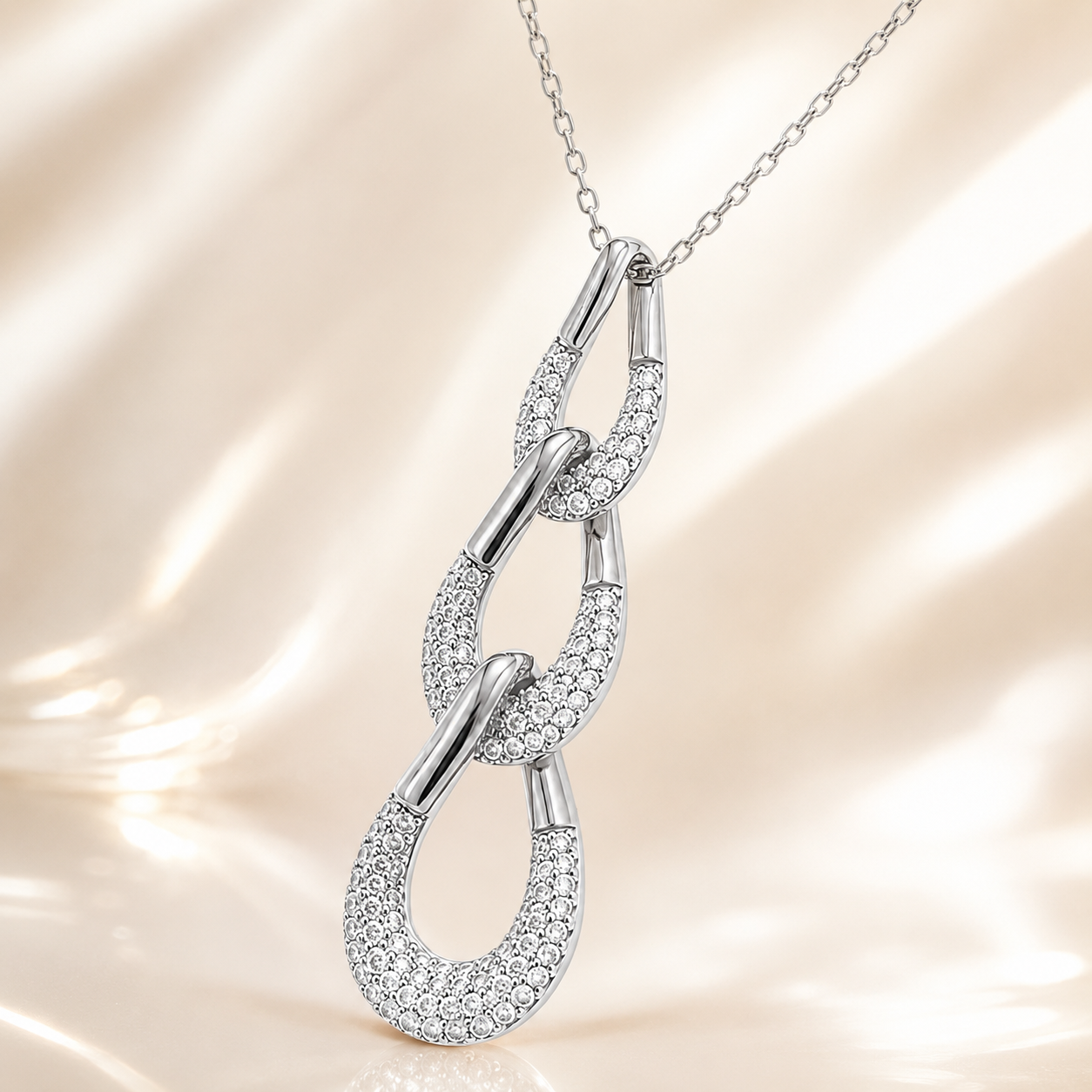 Collier Maillons Entrelacés Argent 925 Rhodié & Zirconiums