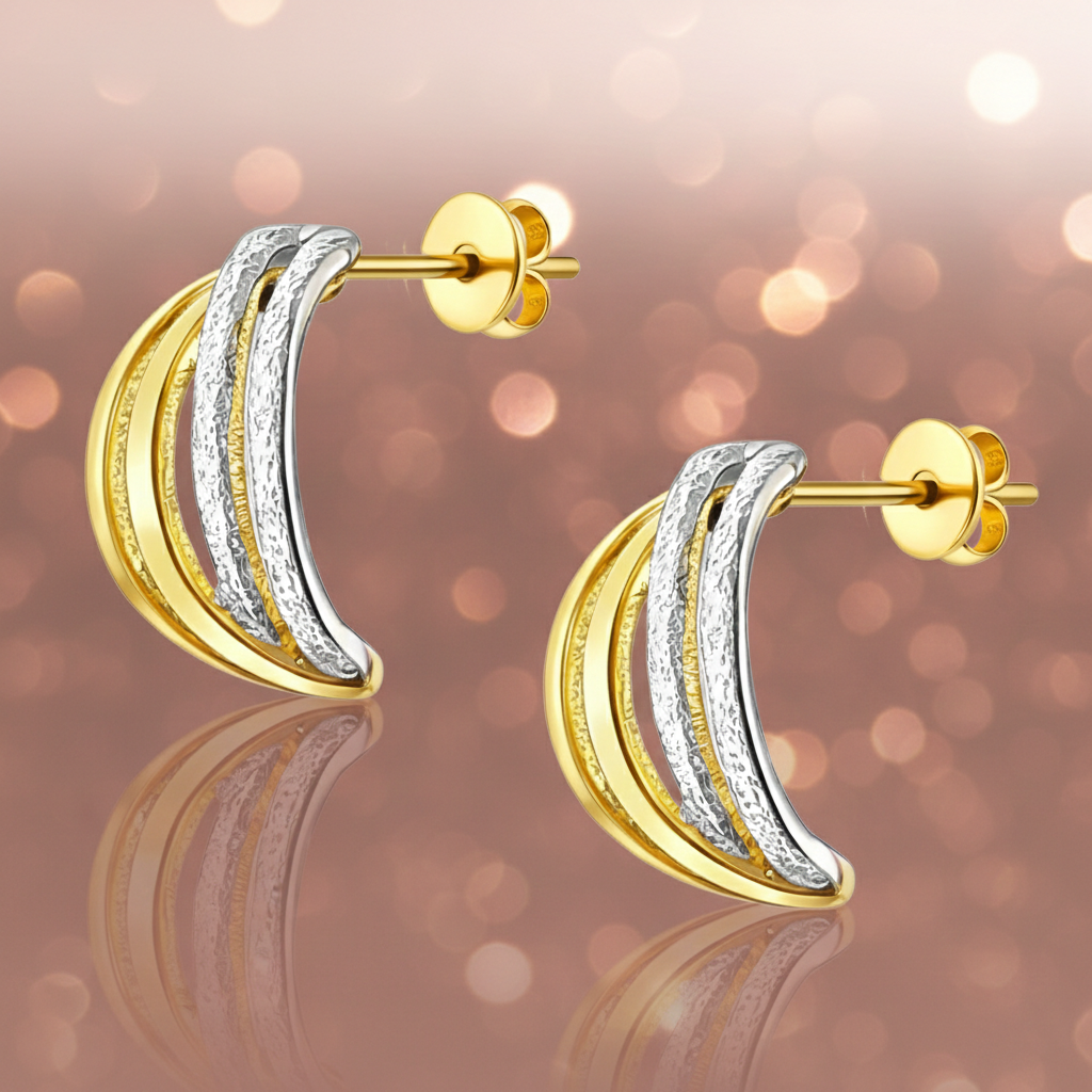 Boucles d’oreilles bicolores en plaqué or 18 carats