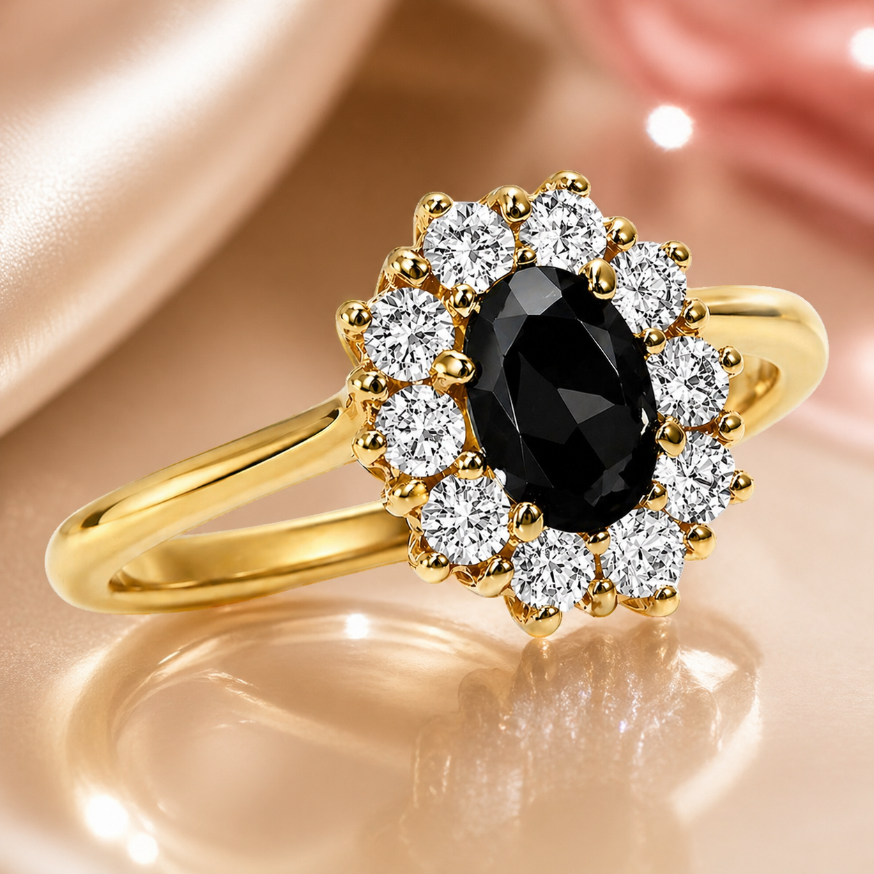 Bague Élégance Noire – Plaqué Or 18 Carats & Saphir