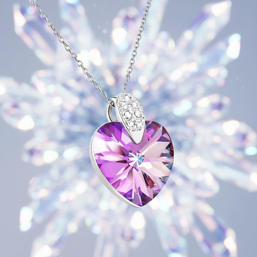 Collier Cœur en Argent 925 Rhodié & Cristal Violet