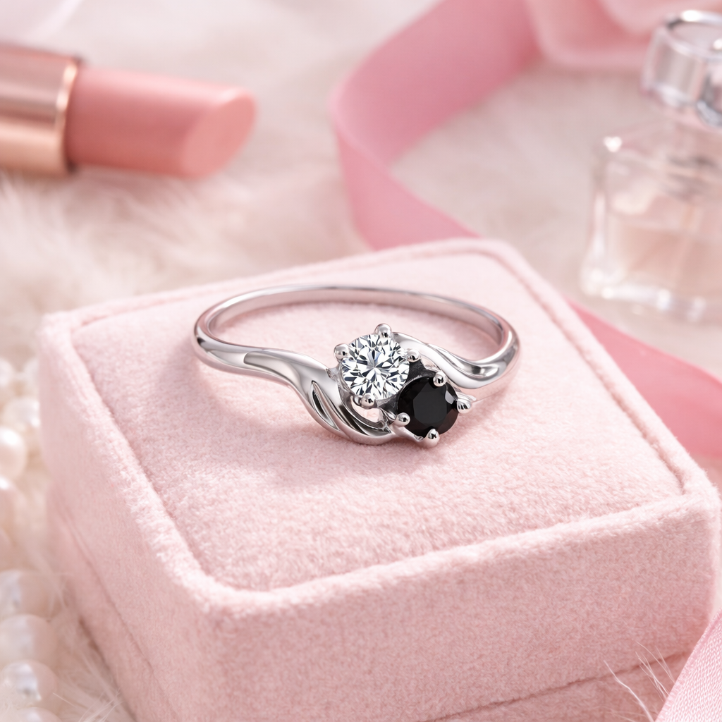 Bague Argent 925 Rhodié Zirconium & Saphir – Élégance Bicolore