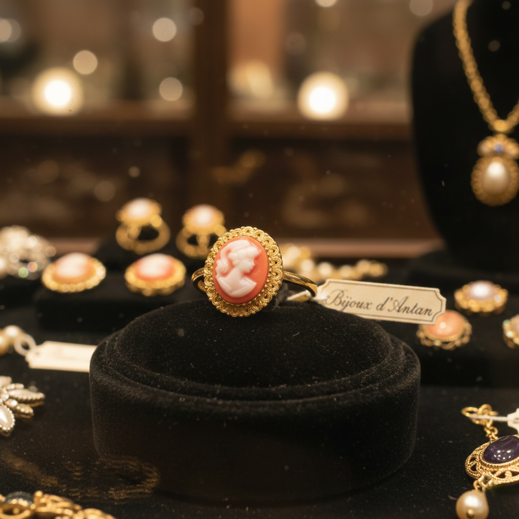 Bague Camée orange – Plaqué Or 18K