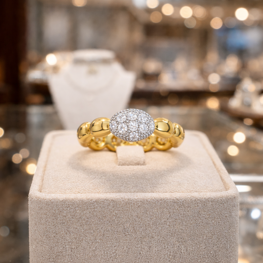 Bague Pavée en Zirconium – Plaqué Or 18 Carats