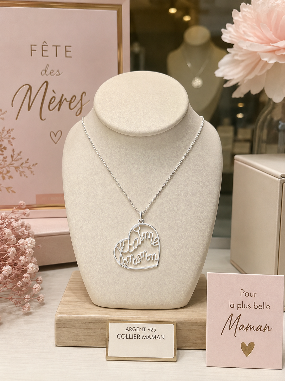 Collier Cœur "Je t'aime Maman" en Argent 925