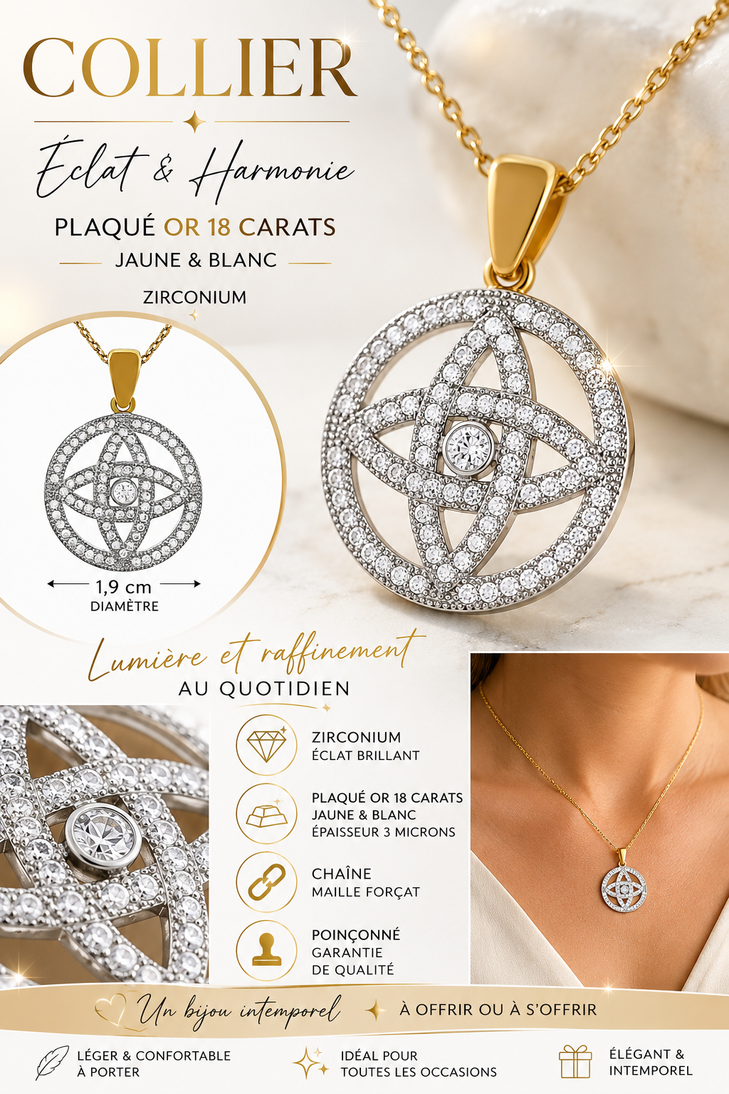 Collier Étoile Celtique Orinae – Plaqué Or Jaune & Blanc 18 Carats