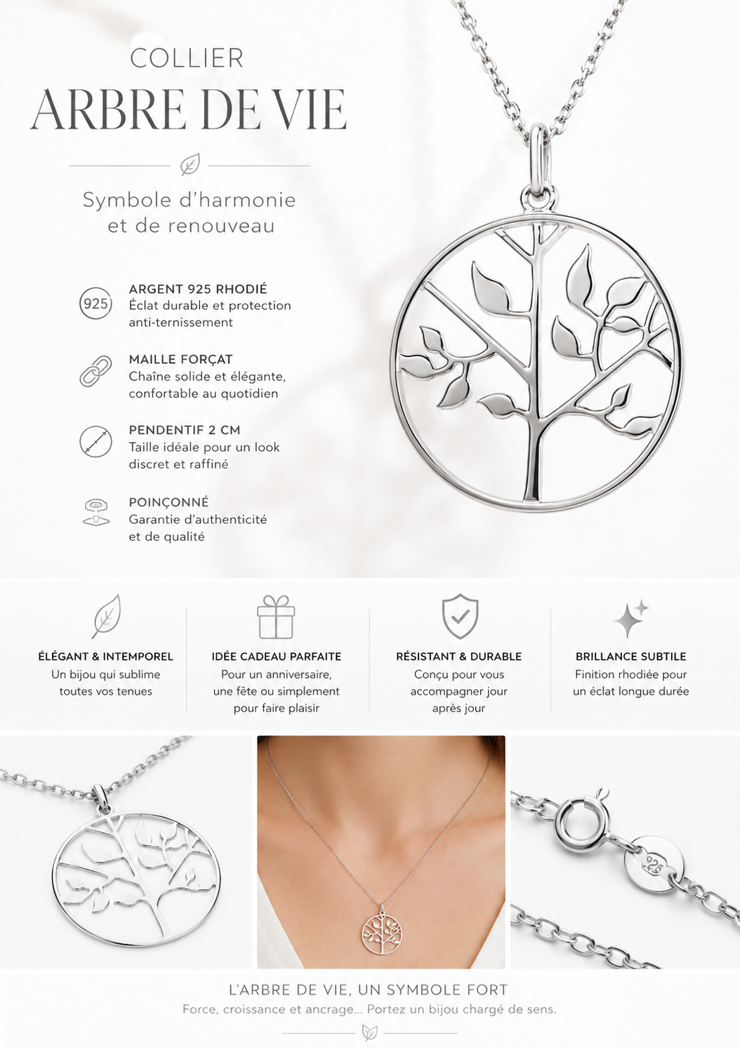 Collier Arbre de Vie en Argent 925 Rhodié