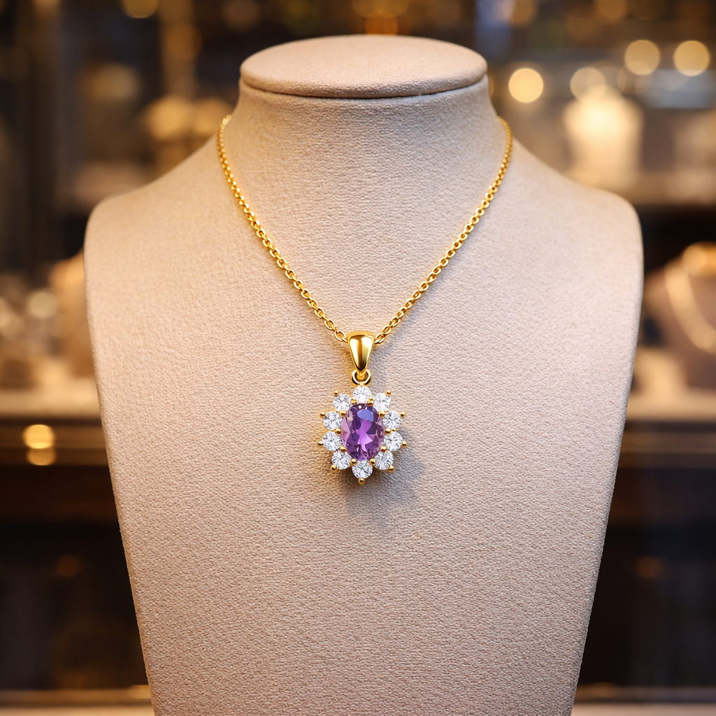 Collier Améthyste & Zirconiums – Plaqué Or 18 Carats
