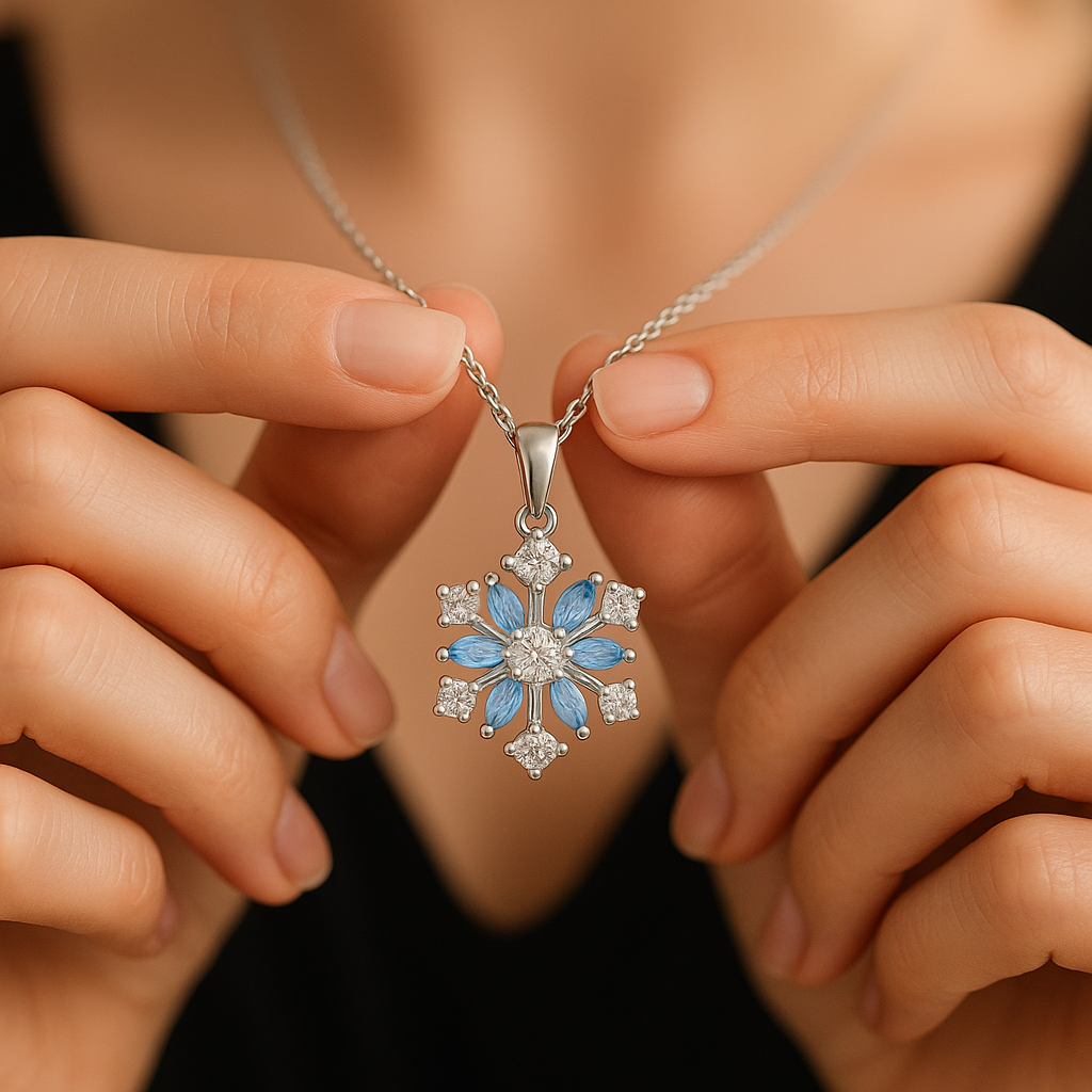 Collier Flocon Argent 925 Rhodié & Zirconium