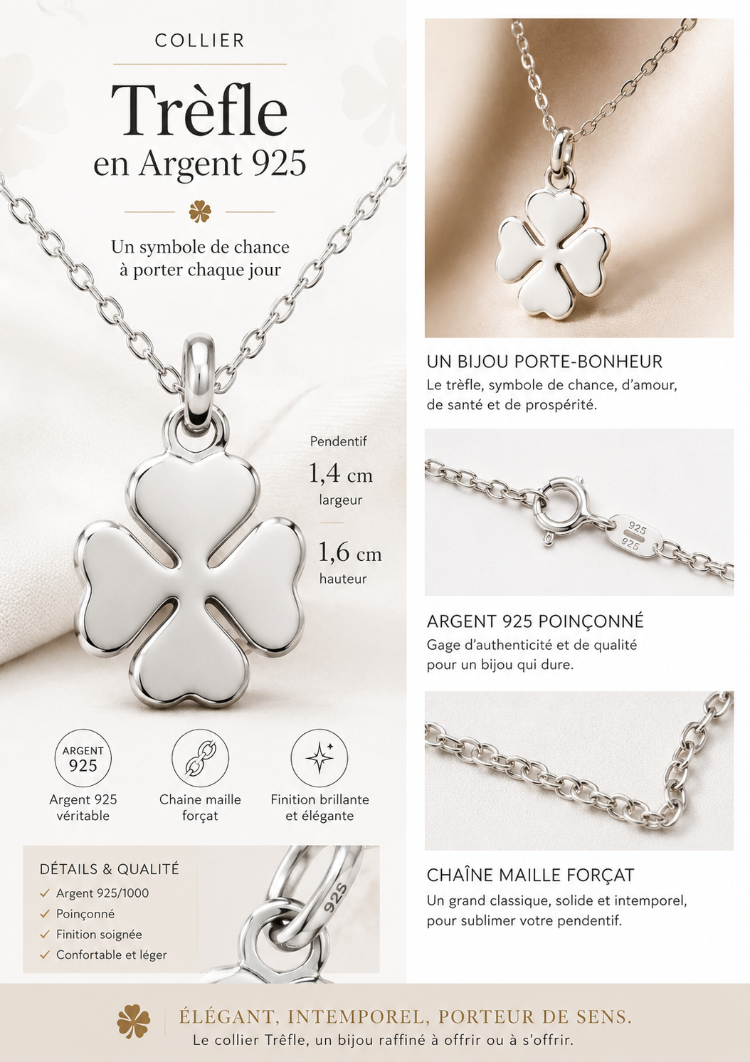 Collier Trèfle Argent 925 – Orinae