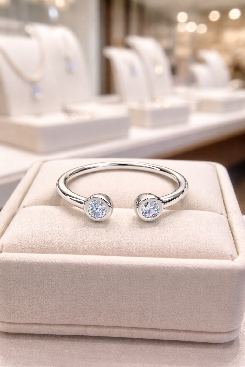 Bague ouverte double zirconium – Argent 925 rhodié