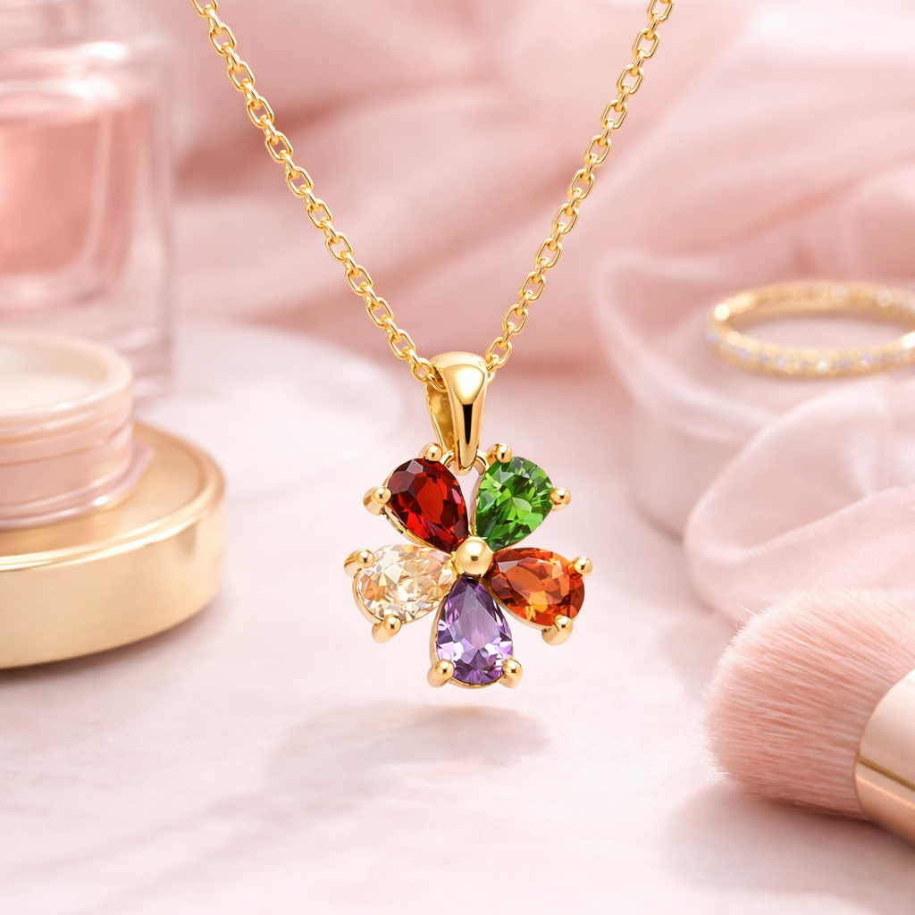 Collier Fleur Multicolore – Plaqué Or 18 Carats & Zirconium