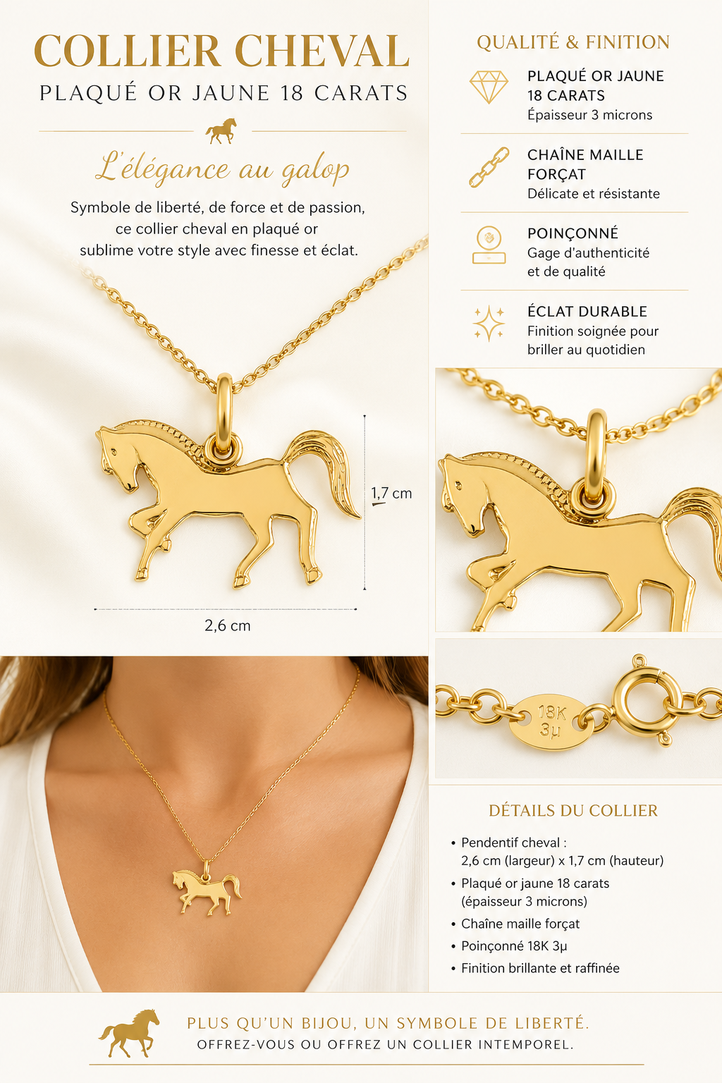 Collier Cheval en Plaqué Or Jaune 18 Carats – Orinae