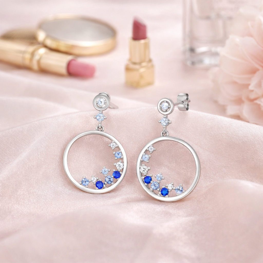 Boucles d’oreilles cercle en argent 925 rhodié & zirconium