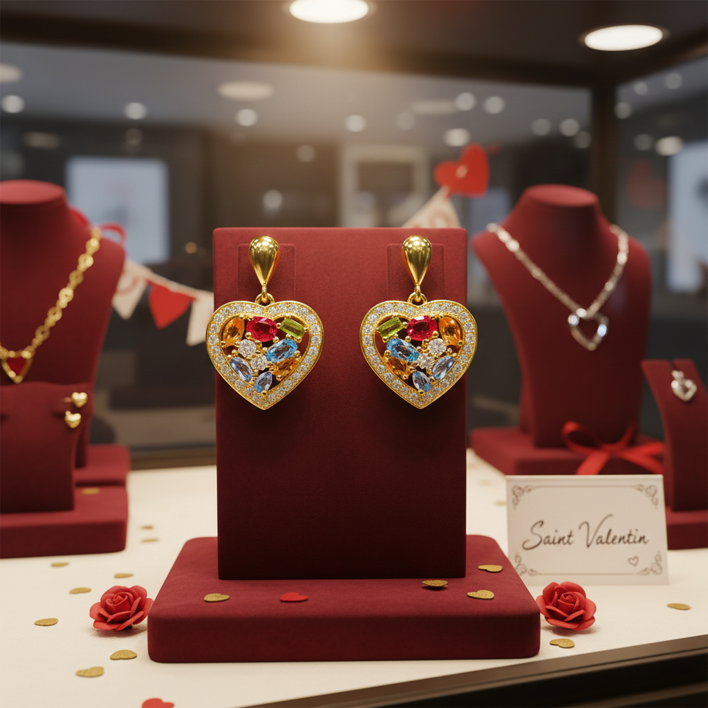 Boucles d’oreilles Cœur Multicolore – Plaqué Or & Zirconium