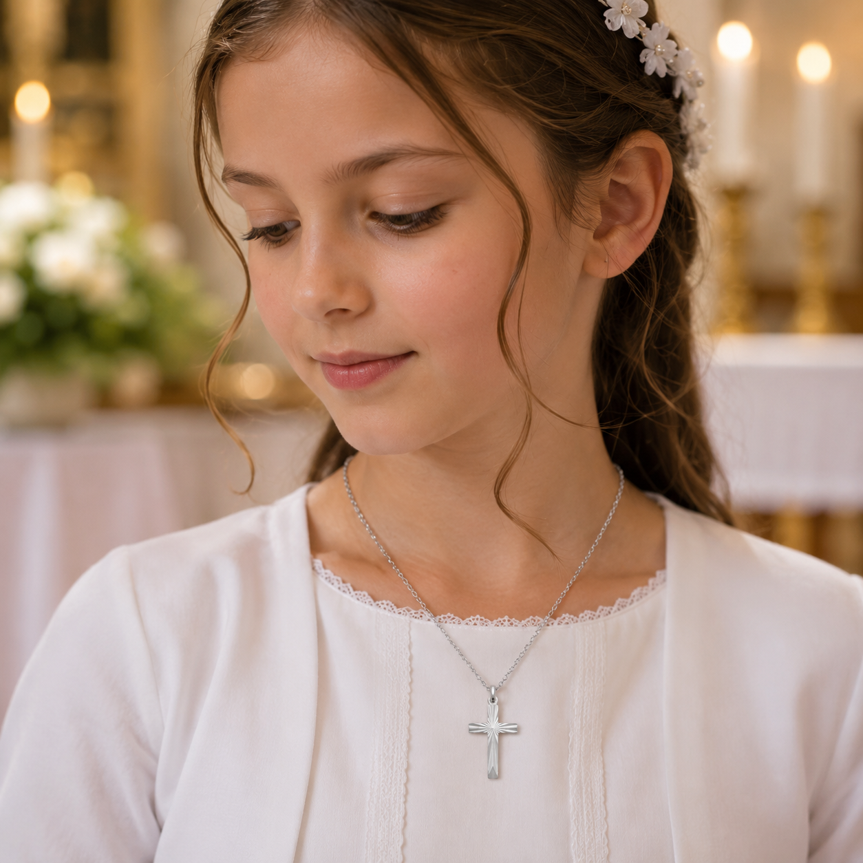 Collier Croix en Argent 925 Rhodié – Pendentif Gravé | Orinae