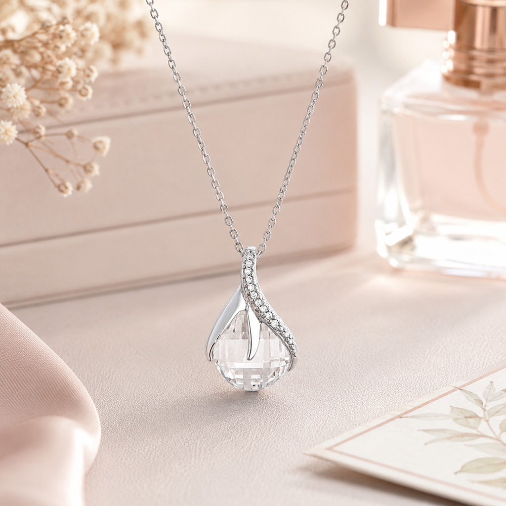 Collier Goutte Éclat Argent 925 Rhodié & Zirconium