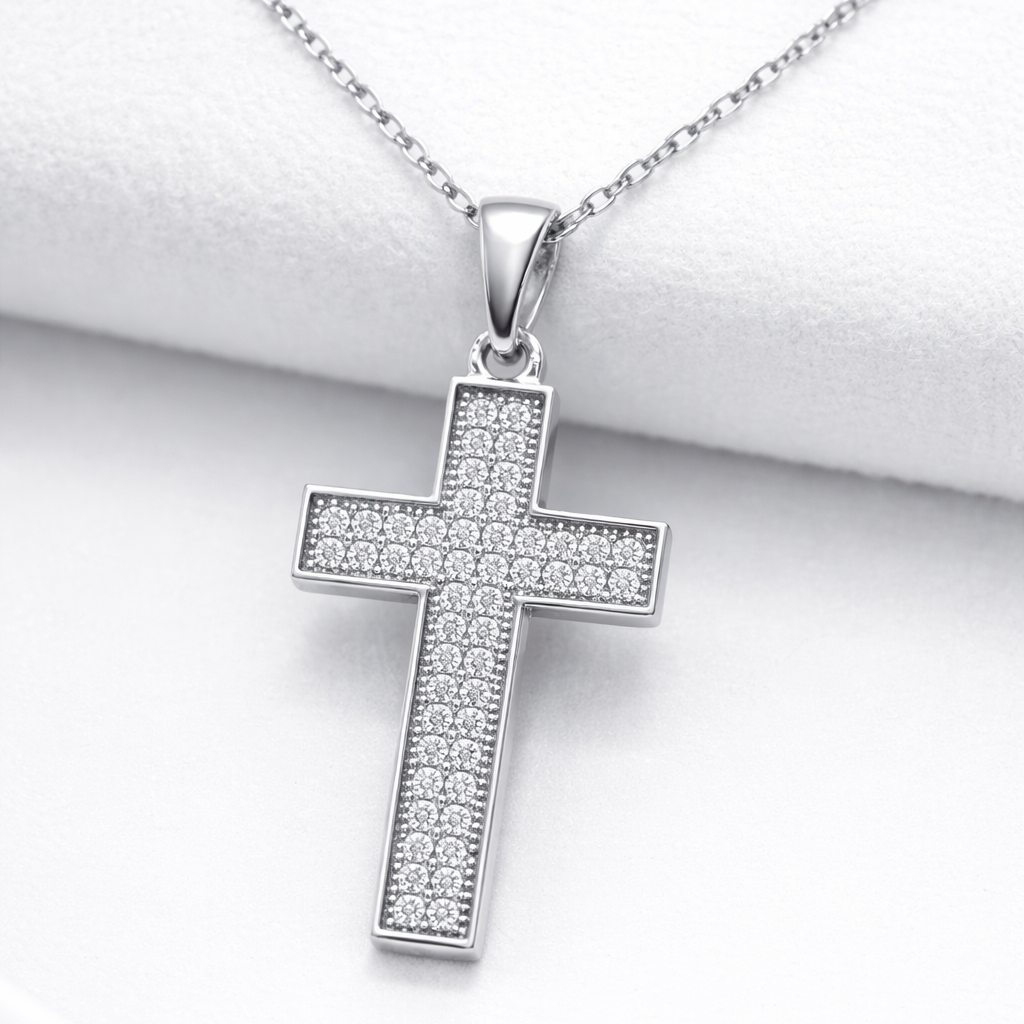 Collier Croix Orinae – Argent 925 Rhodié & Zirconium Microserti