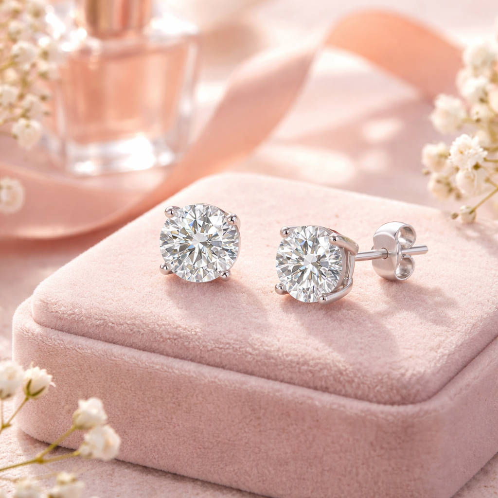 Boucles d’oreilles puces 5 mm en Argent 925 rhodié & Zirconium – Éclat diamant