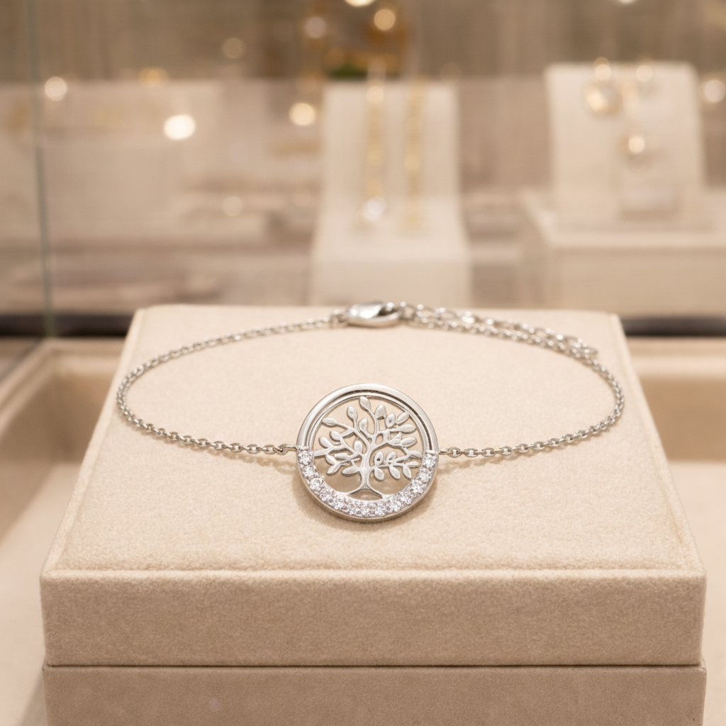Bracelet Arbre de Vie en Argent Rhodié & Zirconium