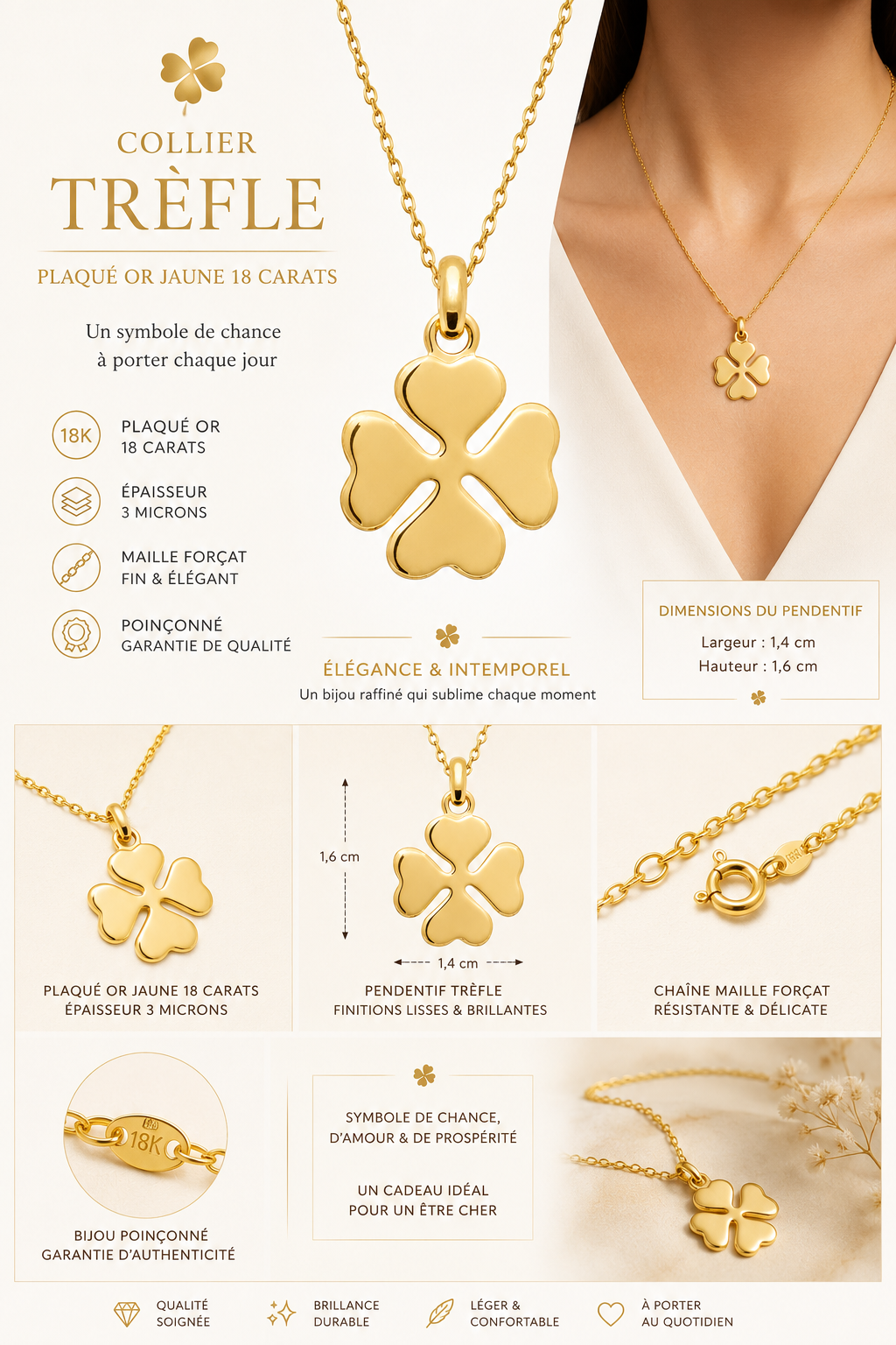 Collier Trèfle Plaqué Or Jaune 18 Carats – Orinae