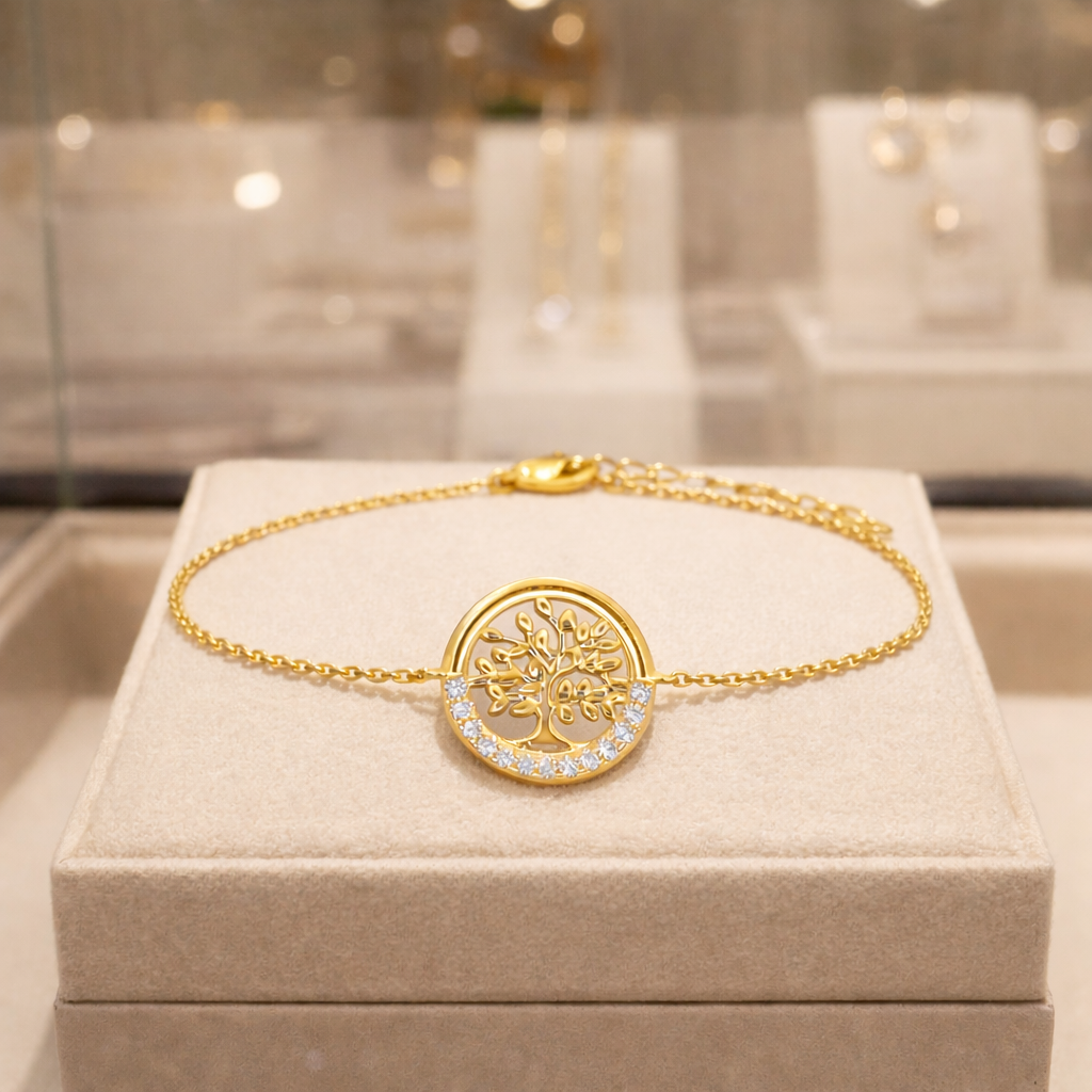 Bracelet Arbre de Vie en Plaqué Or 18 Carats & Zirconium