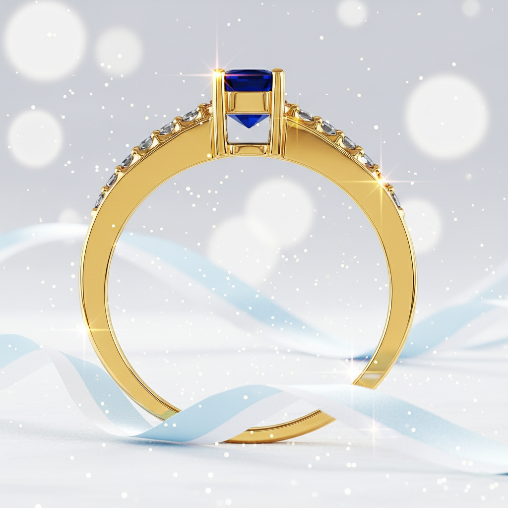 Bague Femme Plaqué Or – Zirconium bleu Étincelant – Finition Luxe