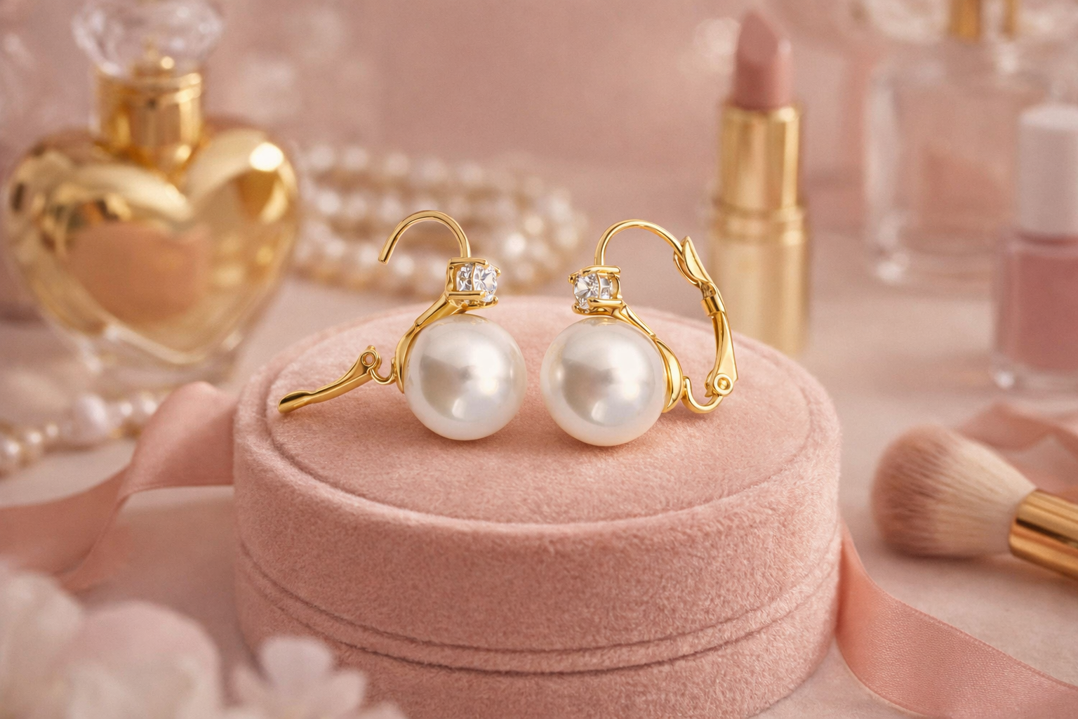 Boucles d’oreilles perle nacrée & zirconium – Plaqué or 18 carats