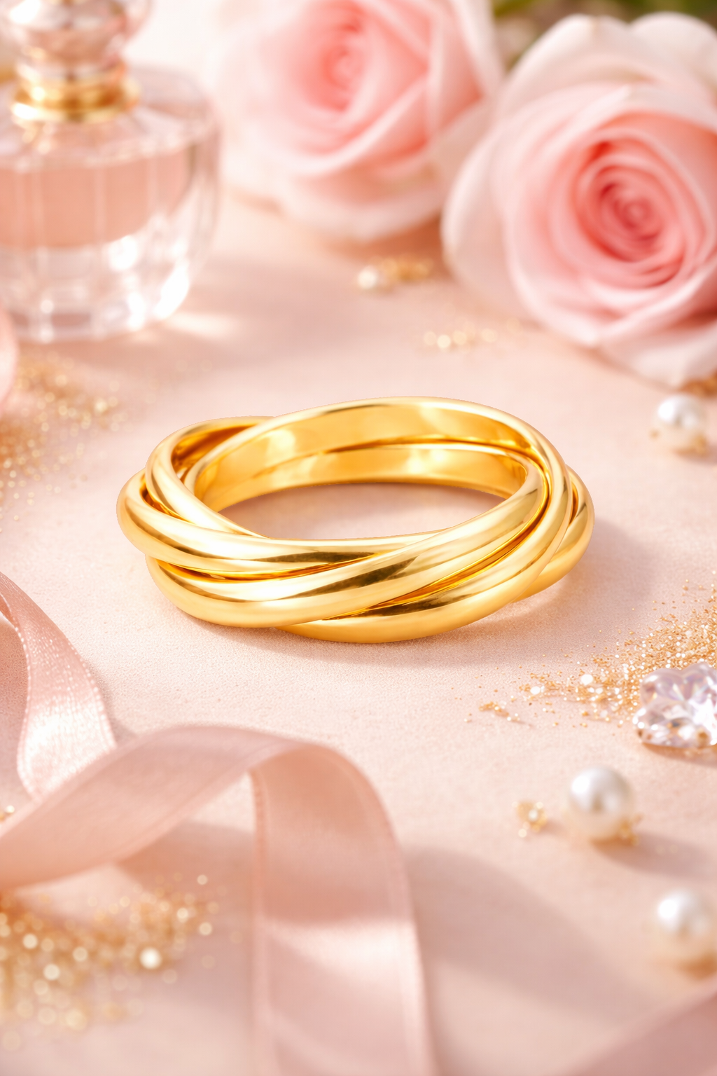 Bague 3 anneaux entrelacés – Plaqué or 18 carats