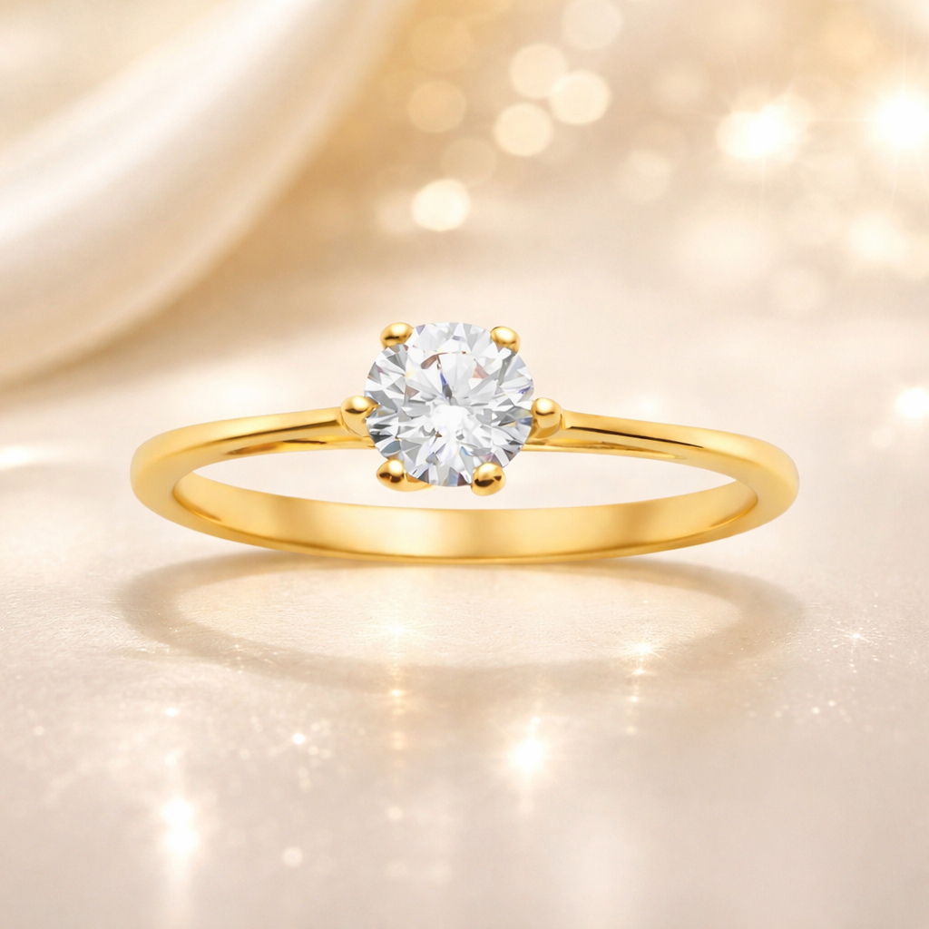 Bague solitaire zirconium 5 mm – Plaqué or 18 carats
