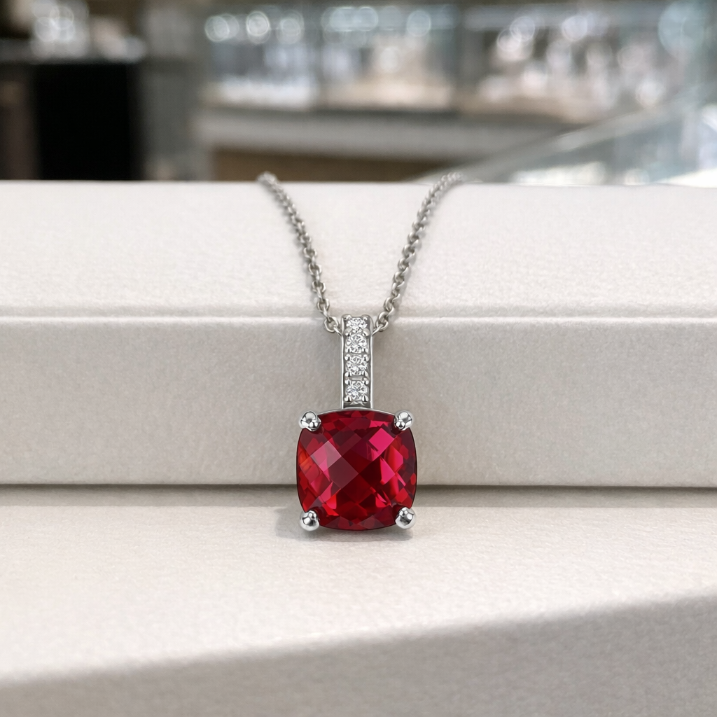 Collier Argent 925 Rhodié & Zirconium Rouge
