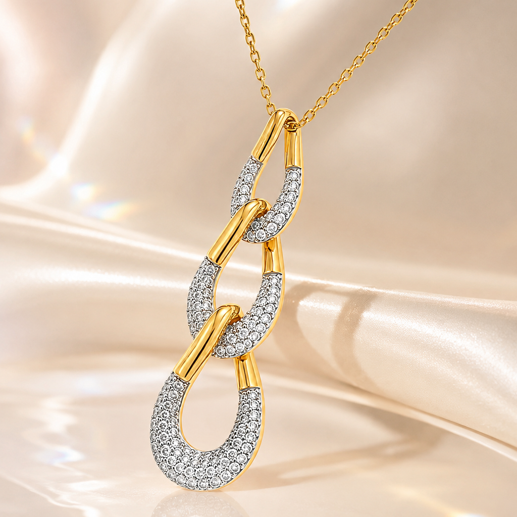 Collier Maillons Entrelacés Zirconium – Plaqué Or 18 Carats