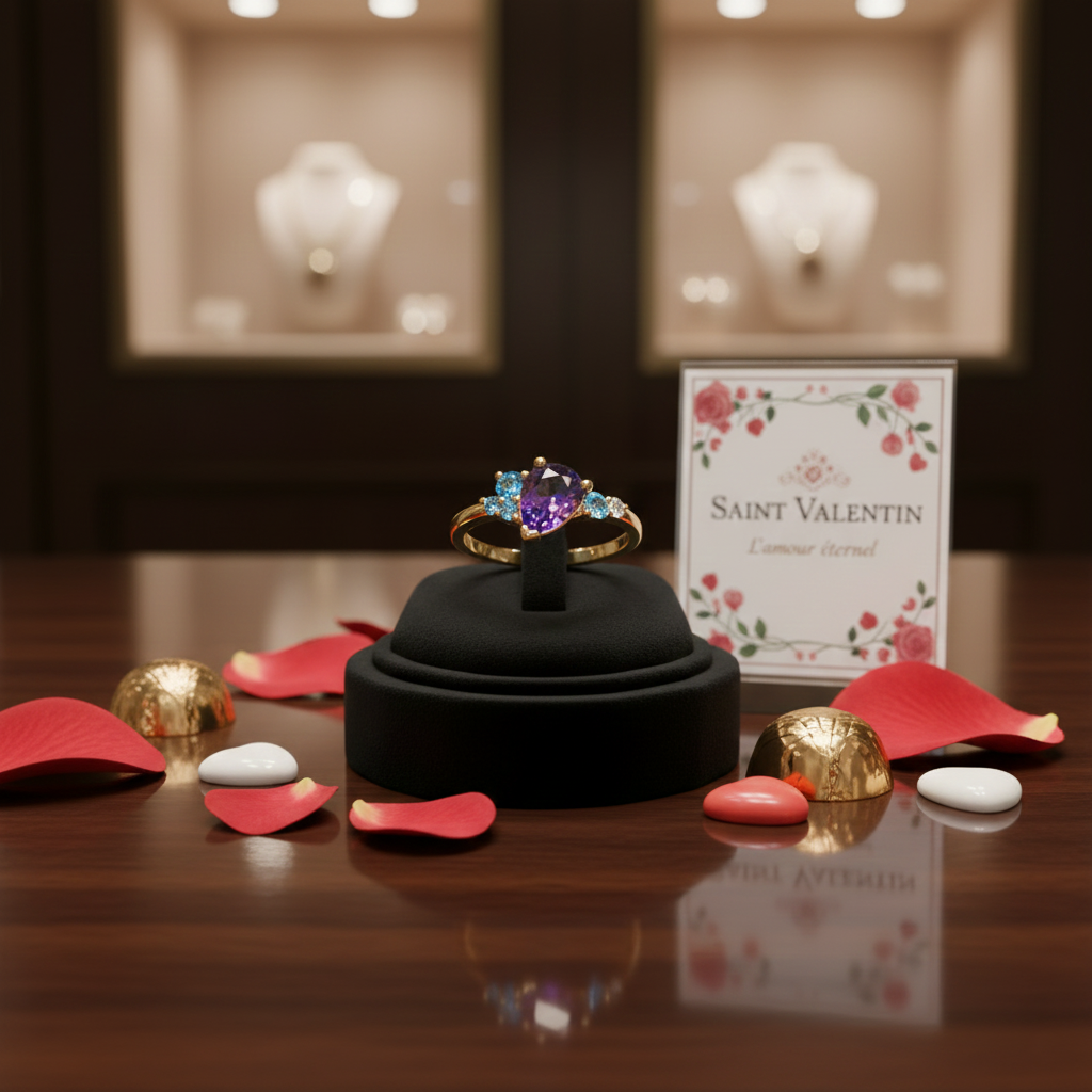 Bague plaqué or  – Zirconiums violet, bleu & blanc