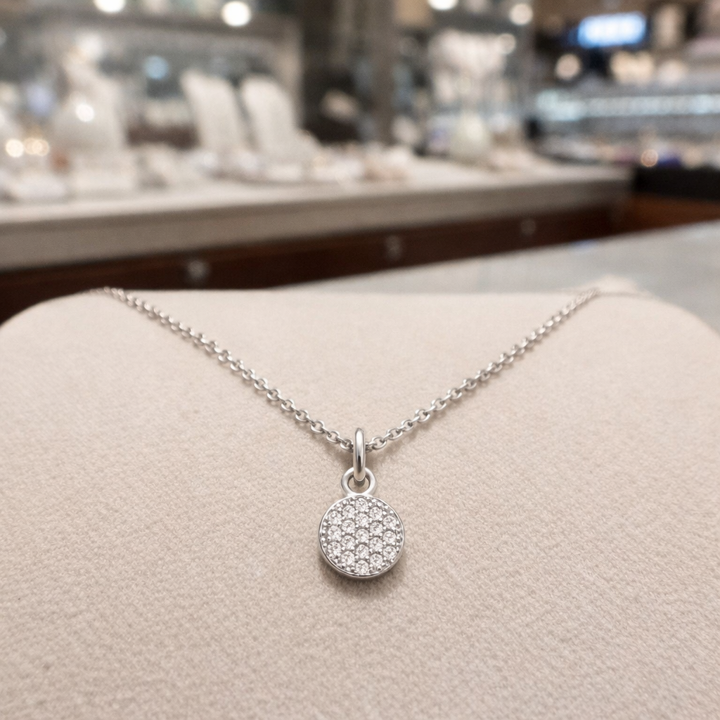 Collier Pastille Pavée – Argent 925 Rhodié & Zirconiums