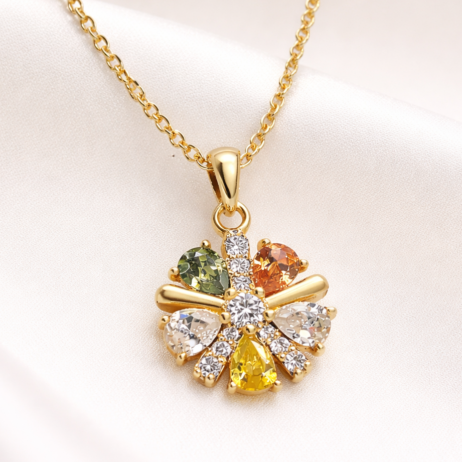 Collier Fleur Éclat – Plaqué Or 18 Carats & Zirconium