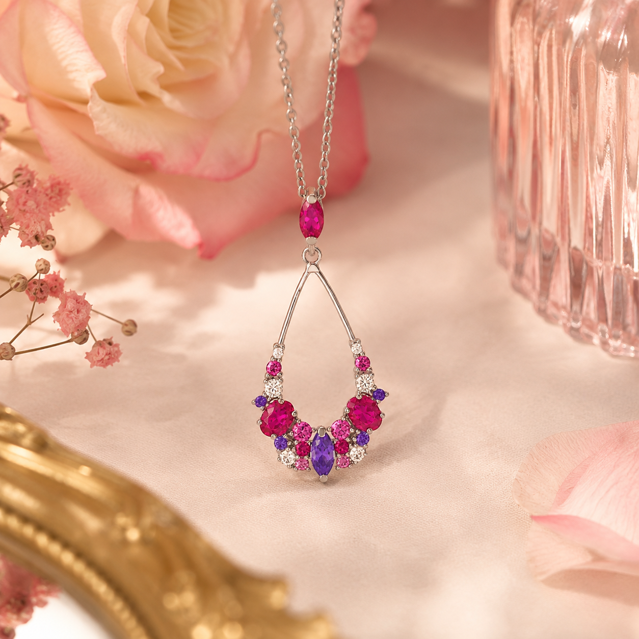 Collier Argent 925 Rhodié & Zirconiums Multicolores