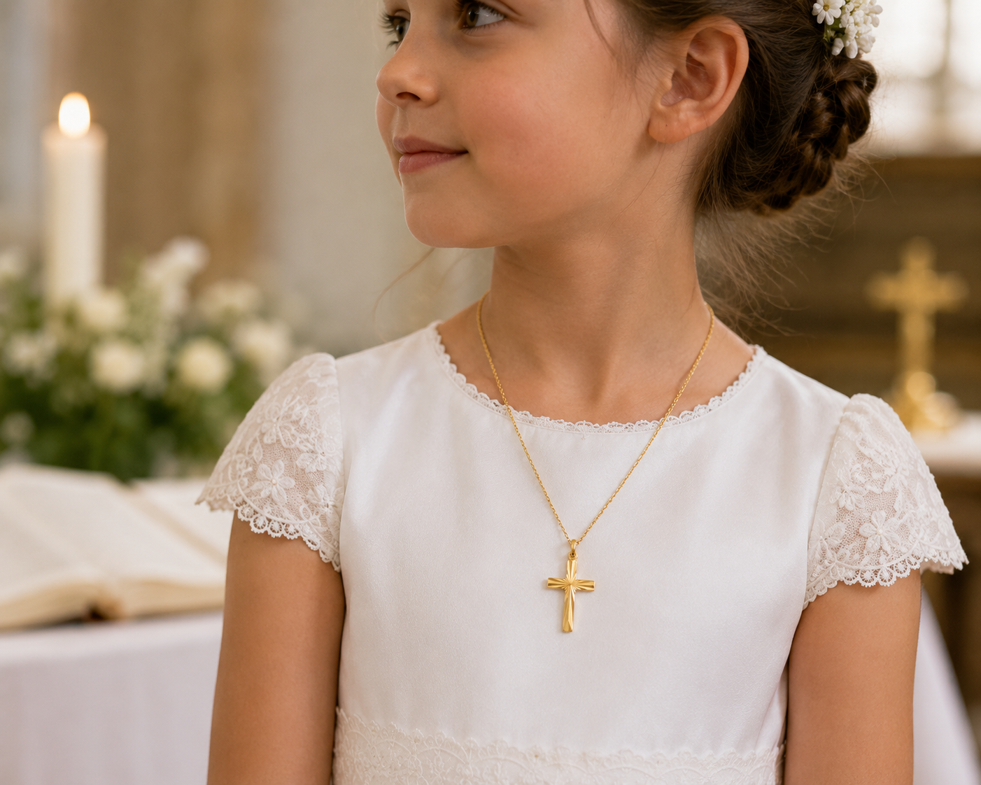 Collier Croix en Plaqué Or Jaune 18 Carats – Pendentif Gravé | Orinae
