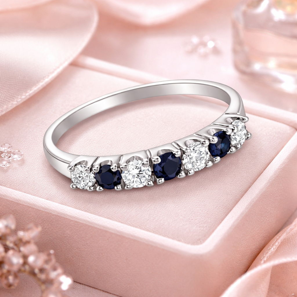 Bague Alternance Saphir & Zirconium – Argent 925 Rhodié