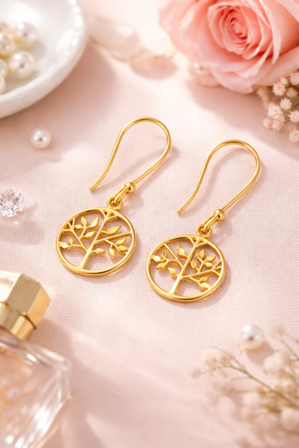 Boucles d’oreilles Arbre de Vie – Plaqué Or 18 carats