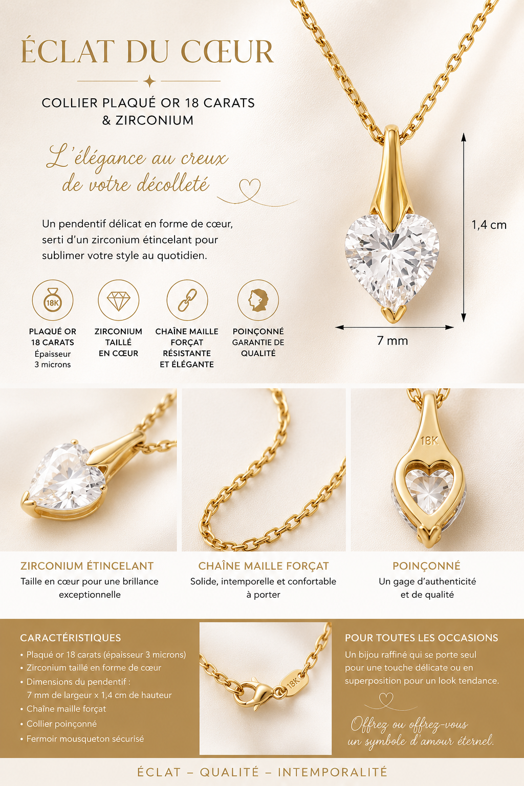 Collier Cœur Éclat – Plaqué Or Jaune 18 Carats & Zirconium