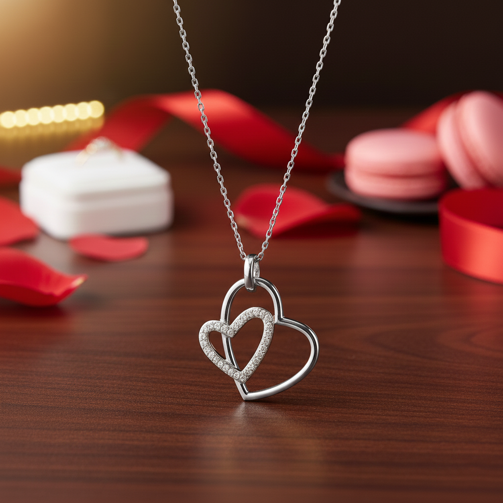 Collier Cœur Entrelacé en Argent 925 Rhodié & Zirconium